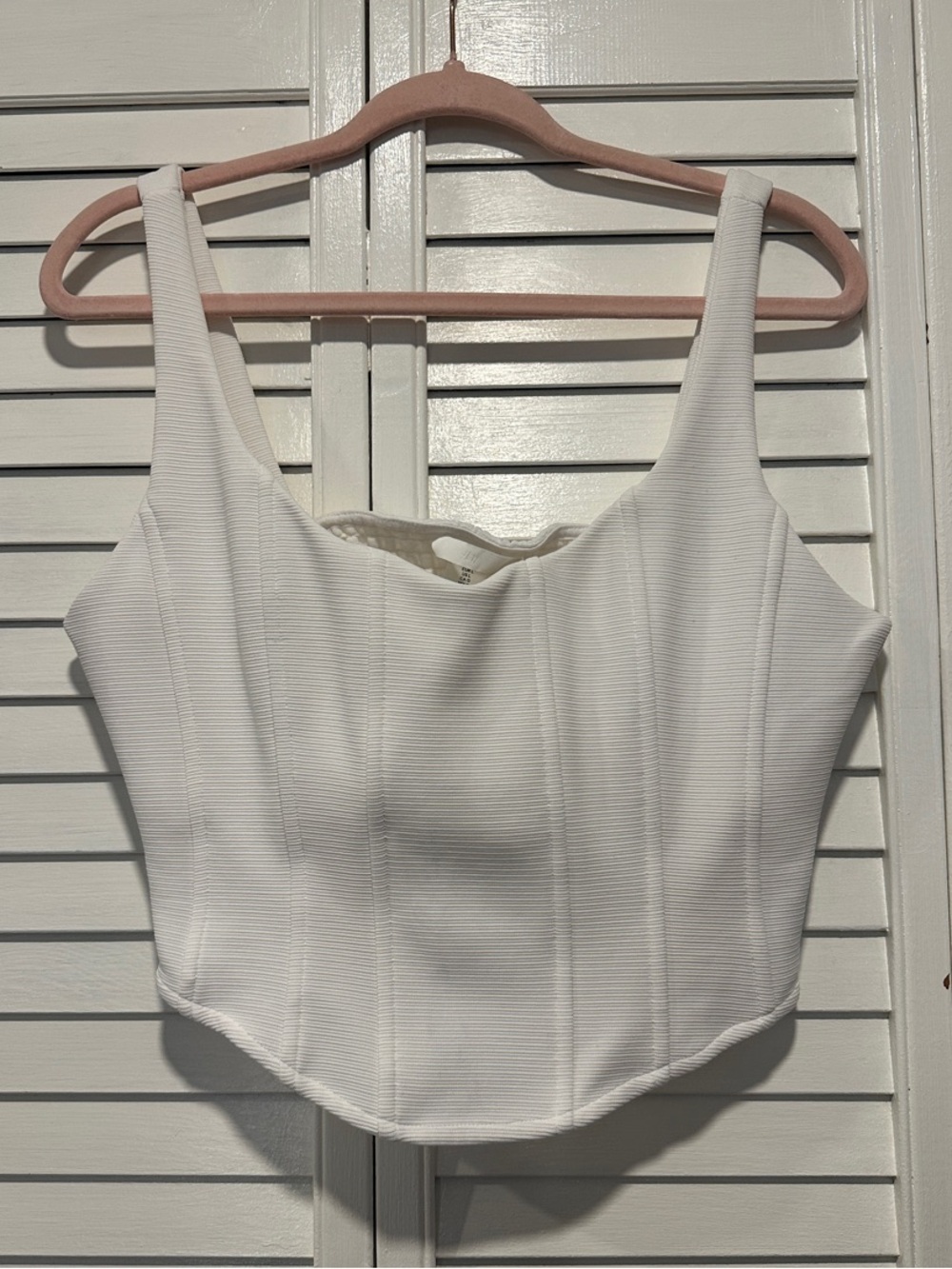 H&M White Ribbed Corset-Style Crop Camisole